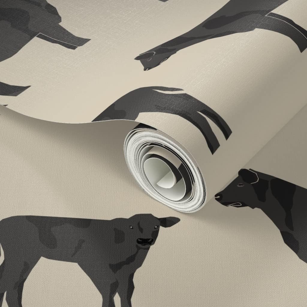 Peel & Stick Wallpaper 3ft x 2ft - Black Cattle Cow Calf Cows Farm Rustic Animals Farmhouse Decor Pet Portrait Custom Removable Wallpaper by Spoonflower