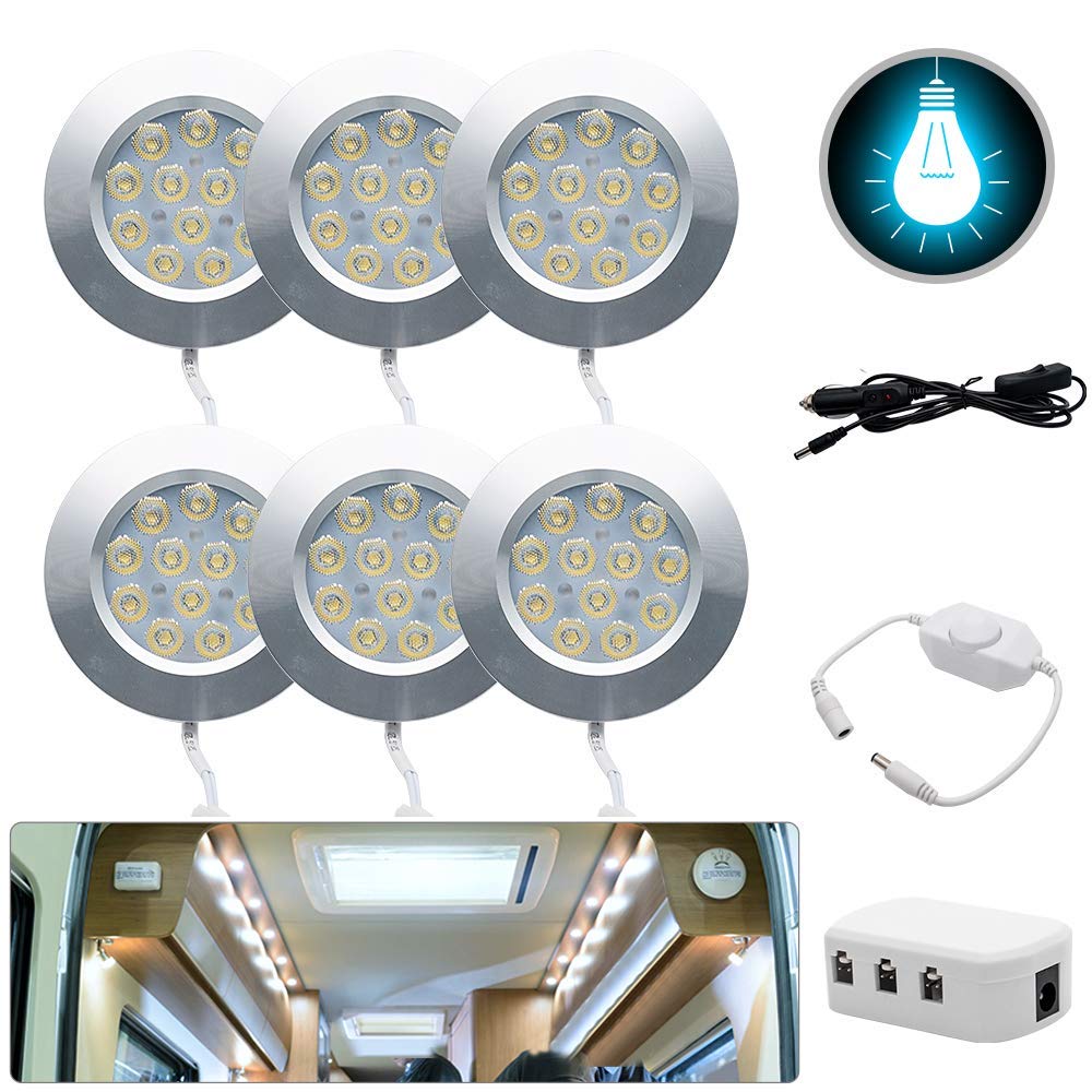 Riloer Oświetlenie wewnętrzne samochodu 6x12V 3W LED oświetlenie wewnętrzne ładowarka do kamperów przyczep kempingowych białe światło