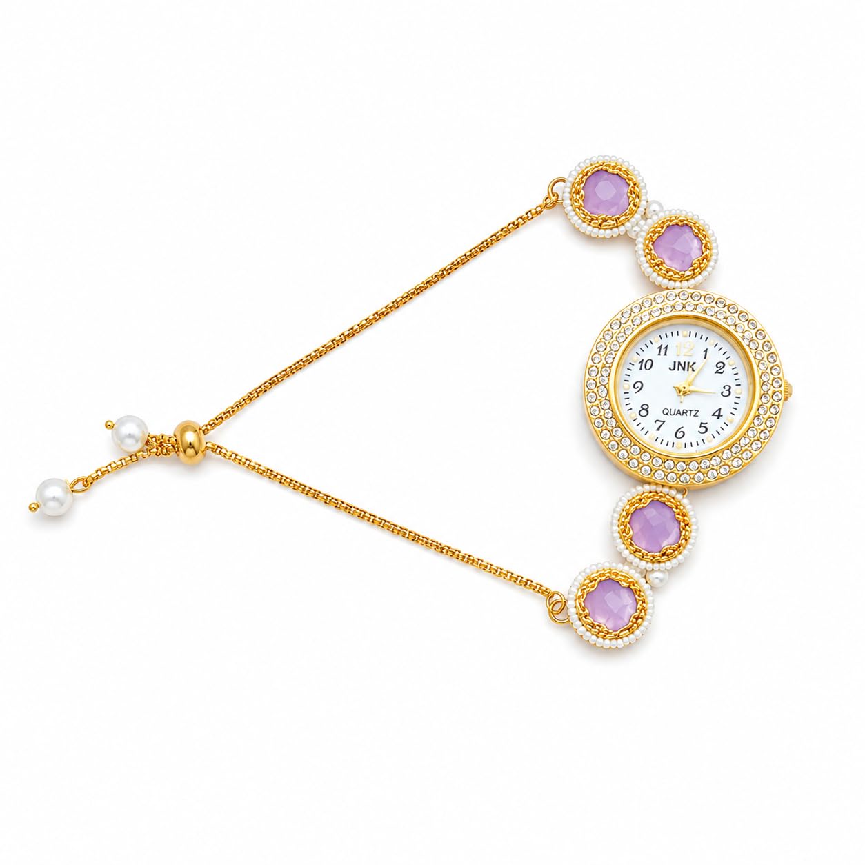 Designer Bracelet Watch for Women | Kashmiri Kundan Stone & Pearl Chain Analog Watch | Luxury Ethnic Wrist Watch for Girls-picture-28