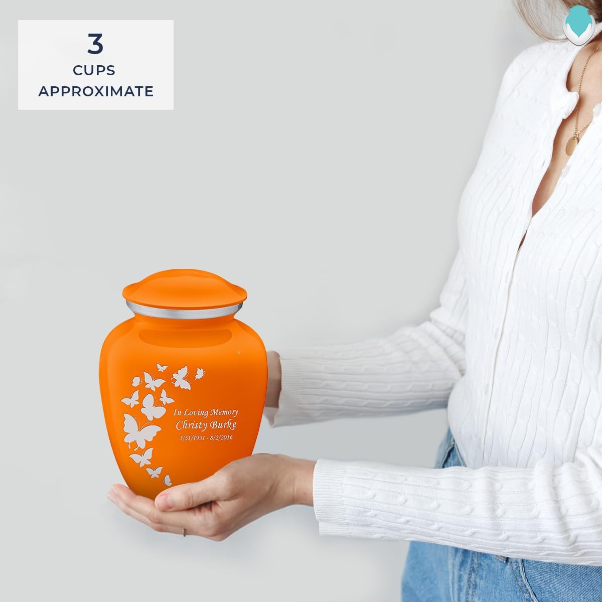 Geturns - Small Personalized Butterfly Cremation Urns for Human Ashes I Burnt Orange Funeral Urn for Men and Women I Holds up to 44 Cubic Inches