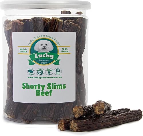 Lucky Premium Treats Lucky Shorty Slims - Golosinas para perros de carne de res y palitos crujientes para masticar con carne de res real para perros
