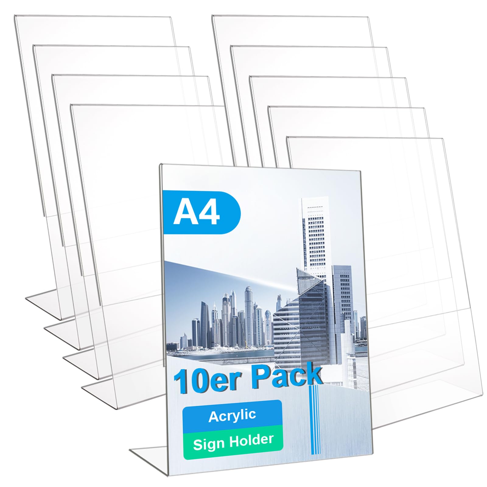 CYEER Lot de 10 présentoirs de table en acrylique A4 inclinés – Présentoir en L DIN A4 transparent – Présentoir publicitaire et porte-carte de menu pour restaurant, foire et bureau – Support de