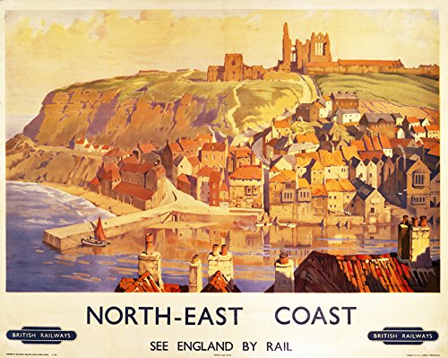 Half a DonkeyThe North East Coast - Retro Style Travel Poster Large Cotton Tea Towel