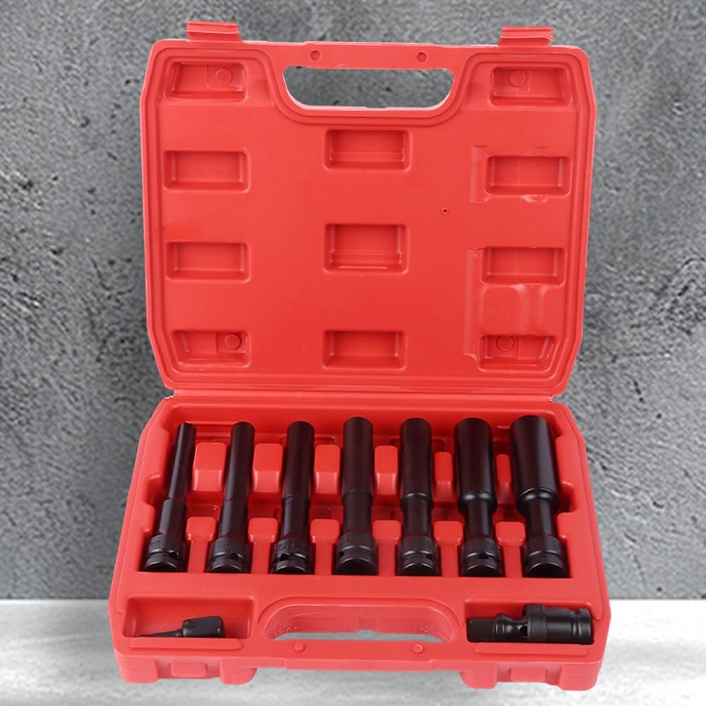 EasyByMall Set di 9 chiavi a bussola esagonali estese da 1/2 pollici, 8-19 mm, adattatore per chiave inglese convertitore con barra di estensione per trapano per cricchetto elettrico