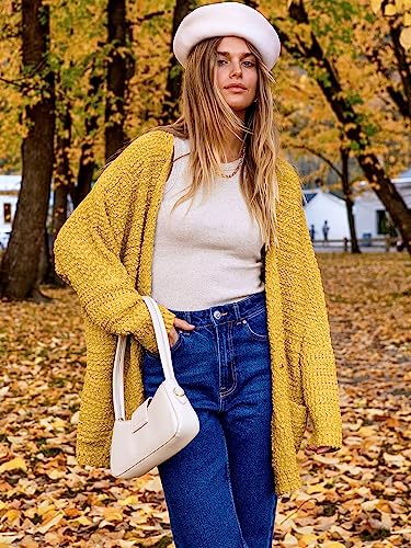 Anrabess Womens Open Front Fuzzy Cardigan Sweater Batwing Sleeve Loose Knit Popcorn Cloak Outwear With Pockets A230Huangse-S Yellow #TOP3