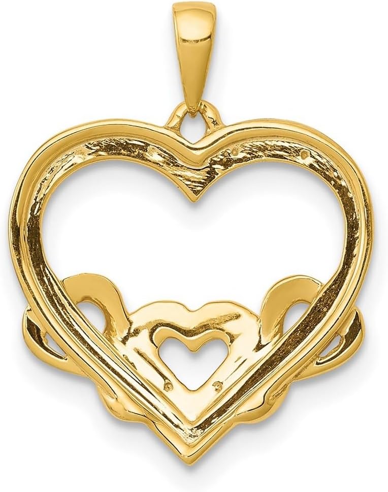 JewelryWeb 14k Solid Yellow Gold Diamond Double Love Heart Pendant Necklace 21x16mm Wide Pendant for Women - Image 4