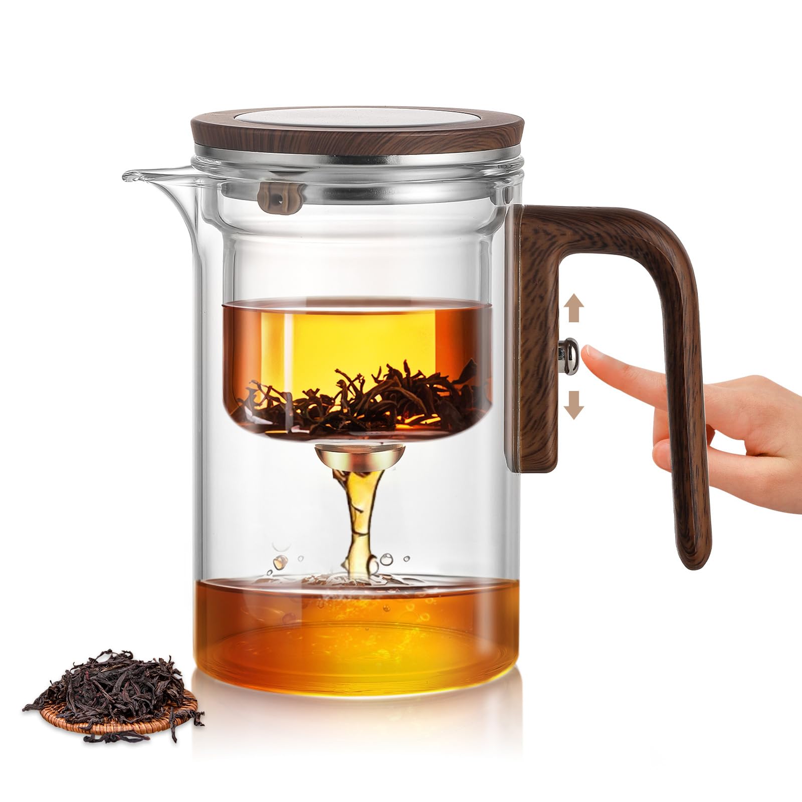 Enchanti Tea Pot, Magic Glass Teapot with Strainer,Magnetic Water Separation with Infuser -600ML/20.3oz