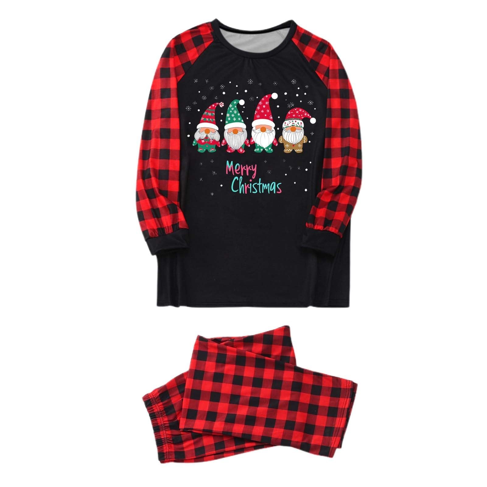 Women's Christmas Pajamas Sets Cute Gnome Graphic Long Sleeve Plaid Shirt and Pajama Pants Xmas Loungewear Set S-XXL