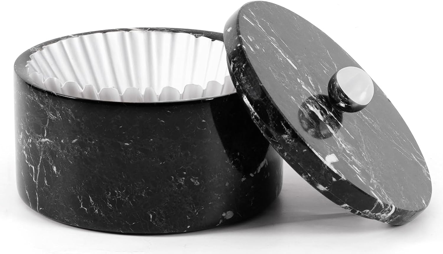 Marble Coffee Filter Holder – 6 inch Handmade Black Coffee Filter Holder with Lid, Storage Organizer for Kitchen Countertop & Bar Decor