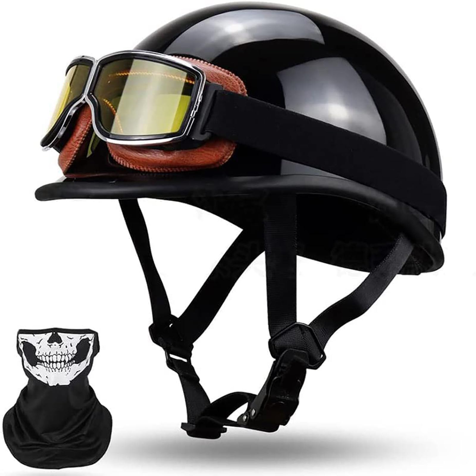 Połowa kasku motocyklowego w stylu retro, w stylu niemieckim, cienki czepek z trupią czaszką, otwarty kask motocyklowy półskorupa do motoroweru, skutera, skutera, skutera, skutera, ATV, kask z