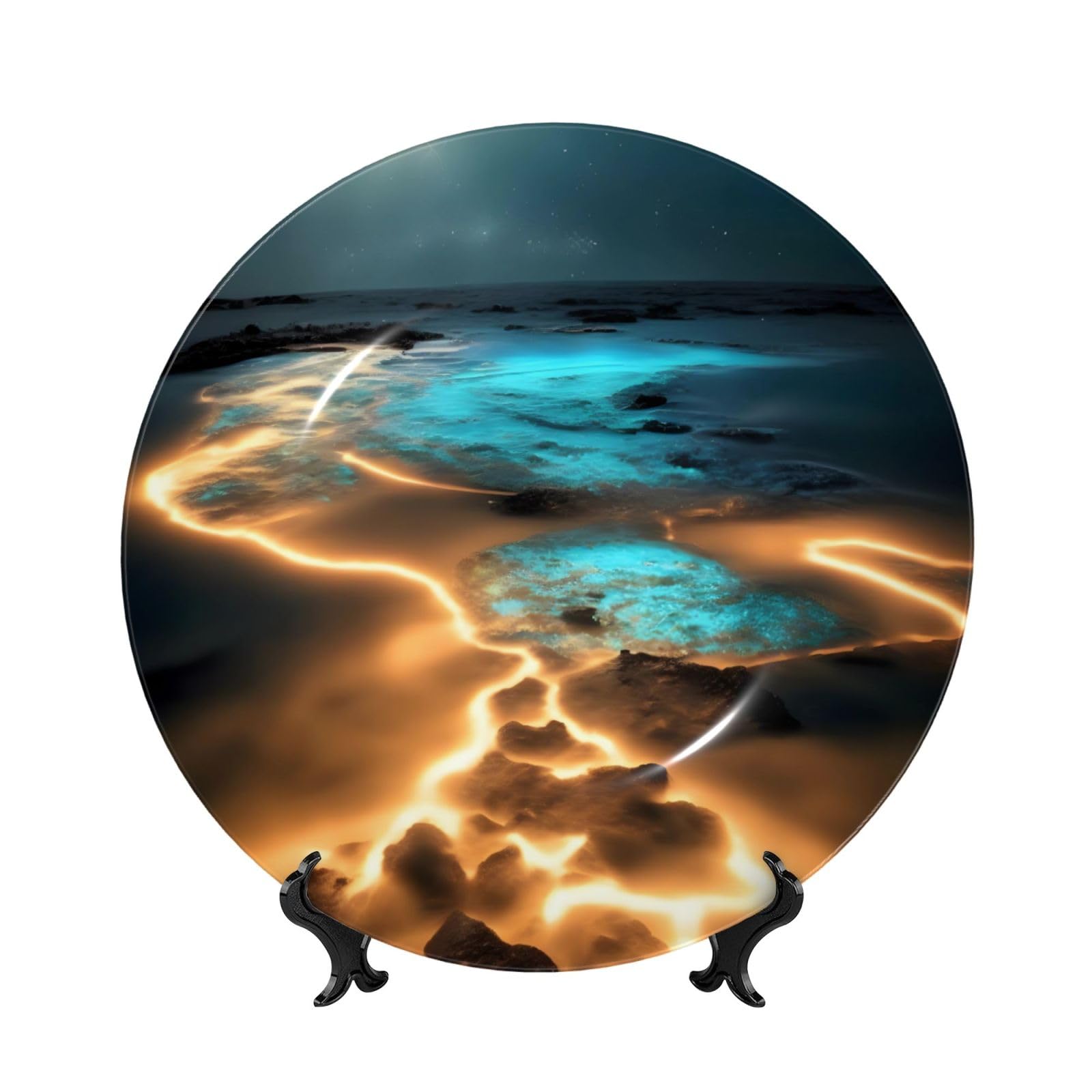 SXZVVBN View under the moon Bone China Decorative Plate Art with Stand Removable Adhesive Hanging for Home Office 7in