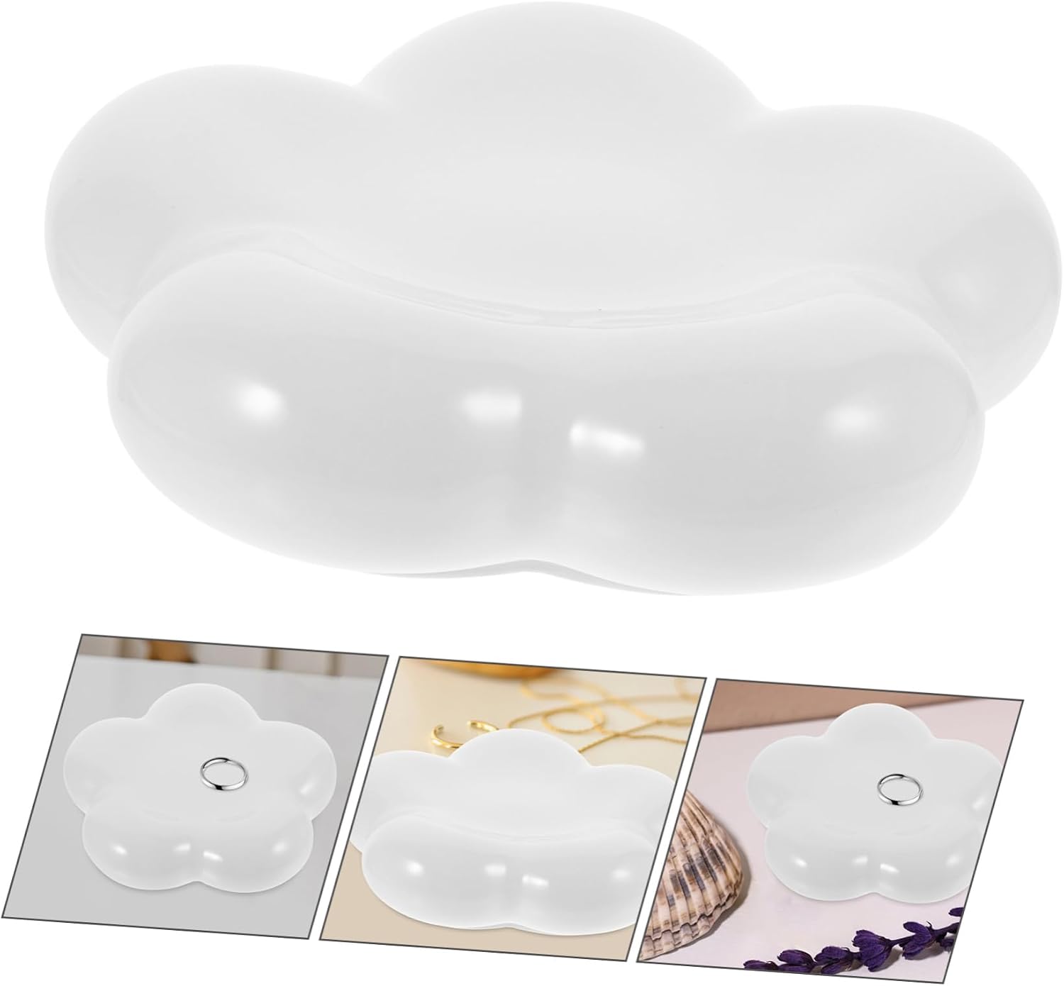 Ceramic Flower Jewelry Tray White Ring Holder Dish Xmas image 4