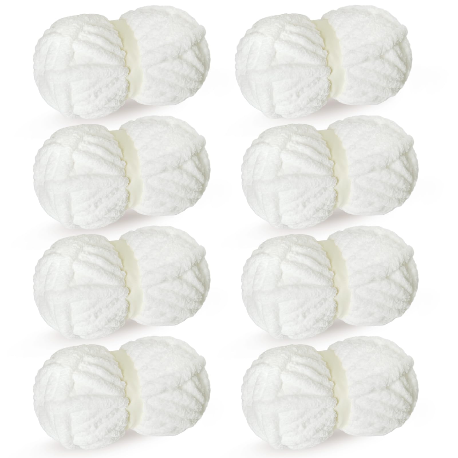 White Chunky Chenille Yarn for Crocheting Bulky Thick Fluffy Yarn for Knitting,Super Bulky Hand Blanket, Soft Plush Yarn Crochet Carpet/Scarf/Cushion/ 8 Jumbo Pack(63.76oz/197.68yd