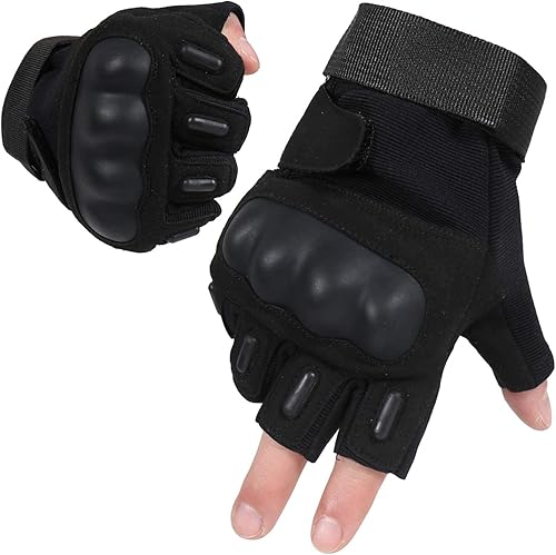 Hikeman Guantes de motocicleta para pantalla táctil, protección de nudillos de medio dedo, guantes de ciclismo para camping, conducción, ATV,