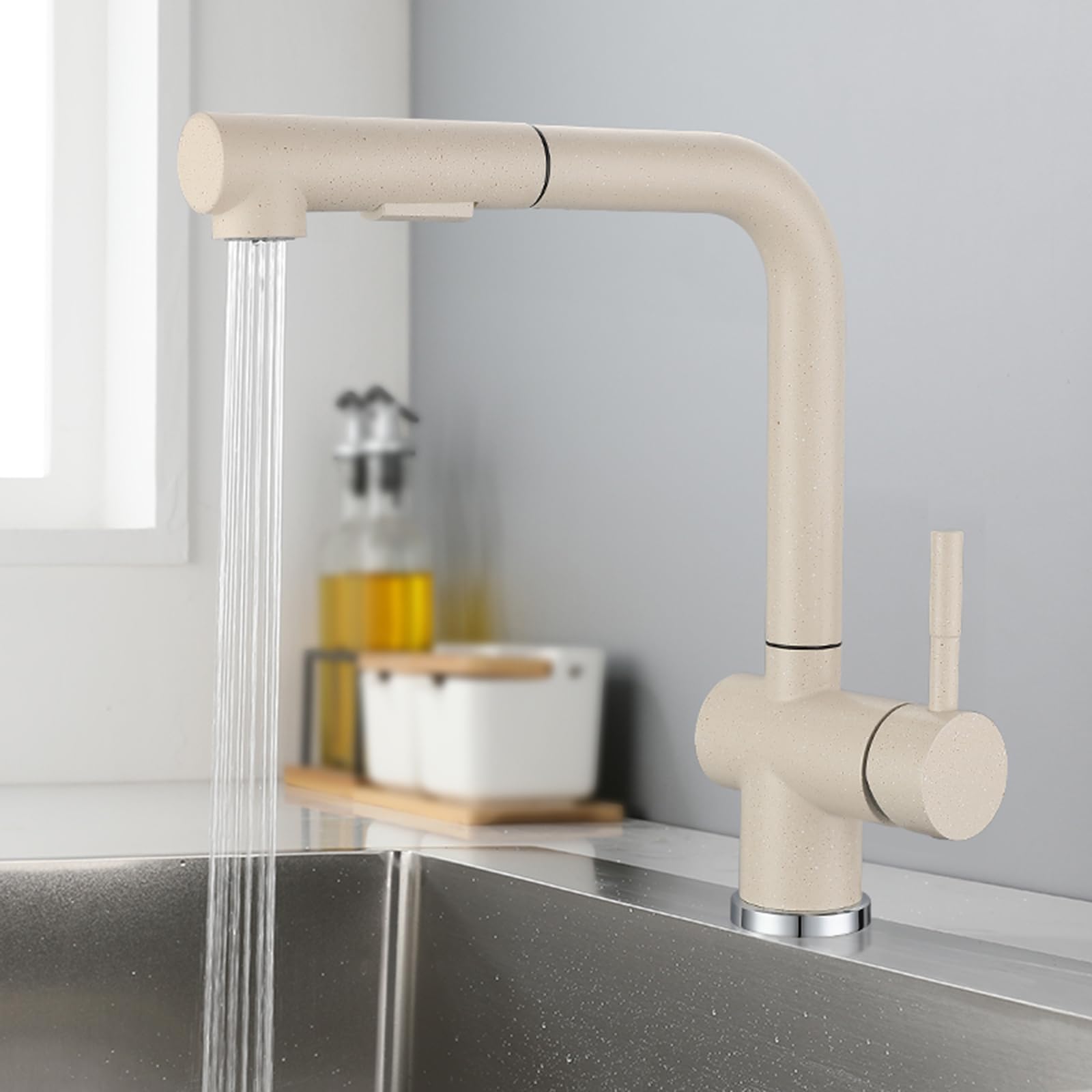 Grifo de Cocina con Ducha Extraible, Grifo Cocina Extensible Giratorio 2 Funciones Agua Fría y Caliente Acero Inoxidable Grifos Cocina Extraible-Color Avena