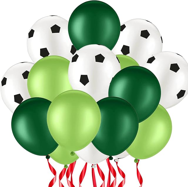 18 PCS Football Latex Balloons, Black Soccer Latex Balloons Sport Balloon, Black White Geen Football Balloon for World Cup Party Kids Birthday Party Sport Theme Party