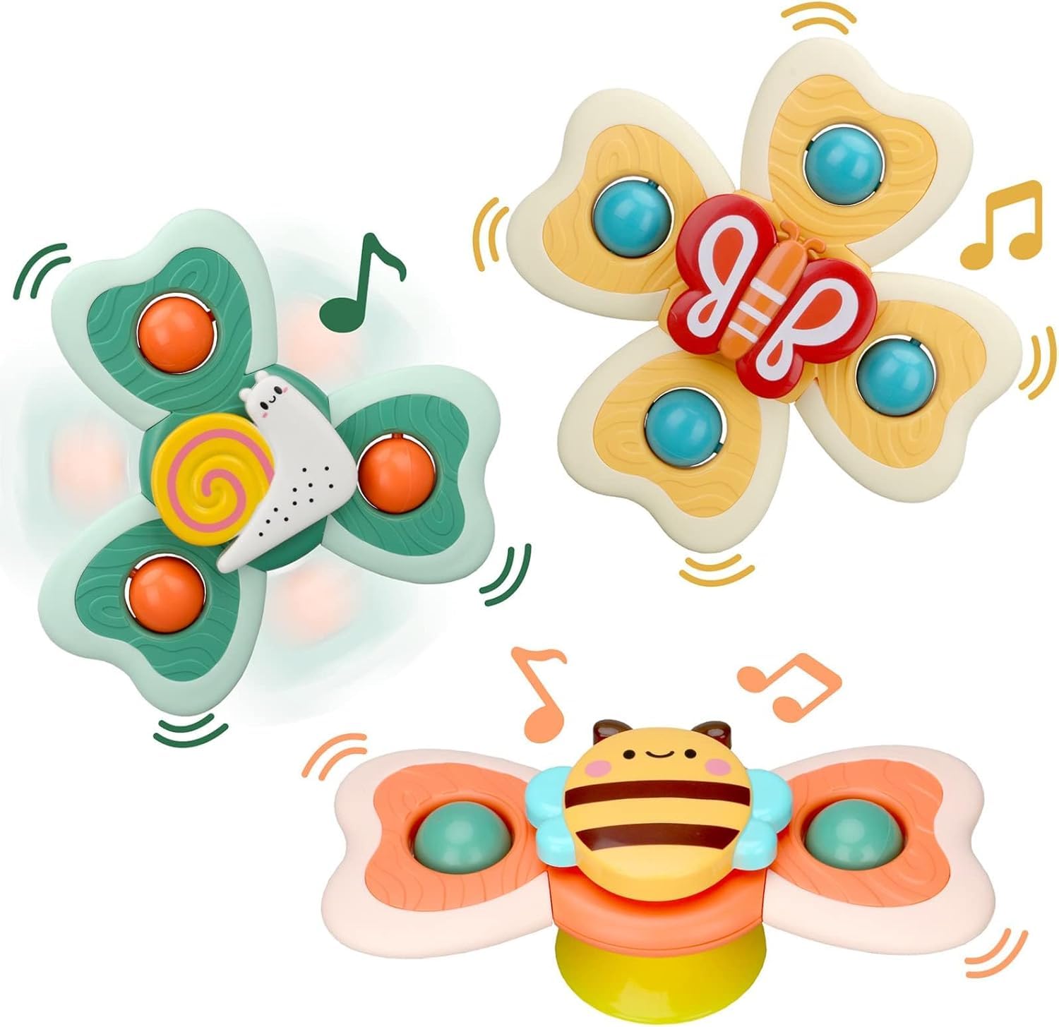 Cable World Baby Bath Toys for Kids - 3 PCS Popet Spinner Suction Cup Bath Toy for Baby Boys Girls, Waterproof Spinner Suction Cup Spinner Toy Sticks to Smooth Surface (Multi Color & Design)-image-35