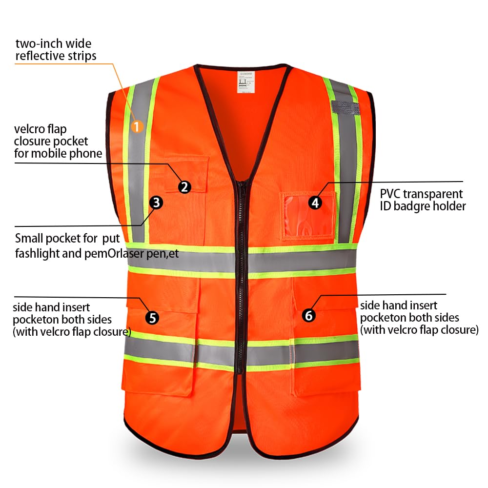 CCSOVO Hi Vis Vests for Women Men High Visibility Reflective Safety Vests Breathable With Pocket Zipper for Build Oudoor Work Meet ANSI/ISEA Standard (UK - Image 3