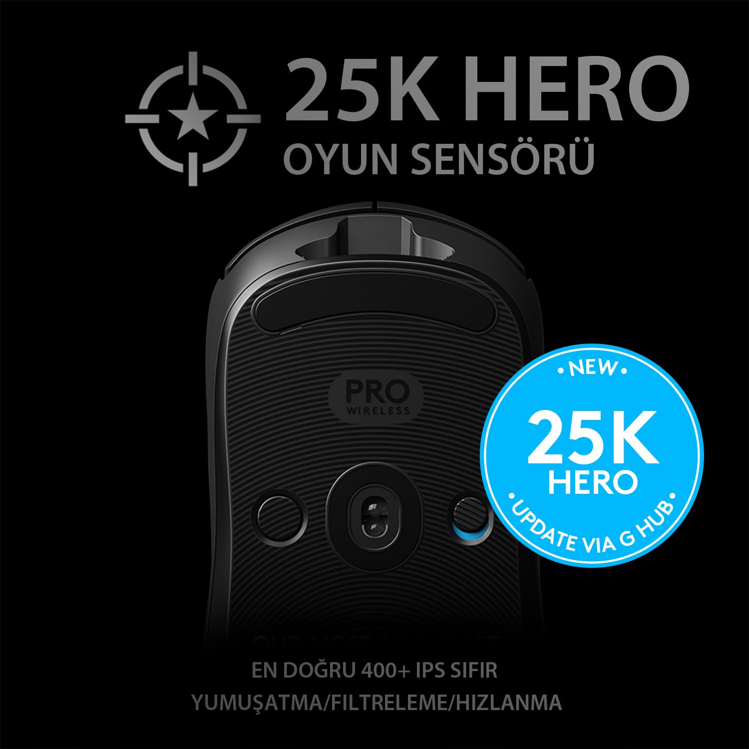 Logitech G PRO Kablosuz LIGHTSPEED Oyuncu Mouse, HERO 25K Sensör, 400 IPS, 6 Programlanabilir Tuş, LIGHTSYNC RGB, 1 ms Bildirim Hızı, PC / Mac ile Uyumlu, Siyah