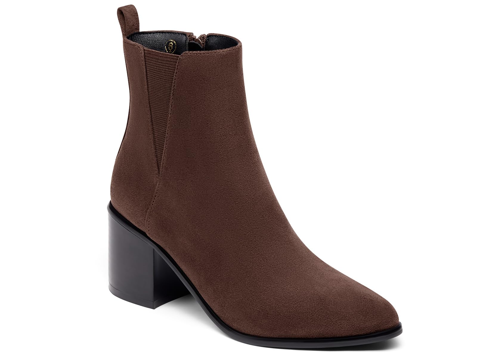 Coutgo Womens Pointed Toe Ankle Boots Chunky Block Stacked Heel Side Zipper Chelsea Fall Booties