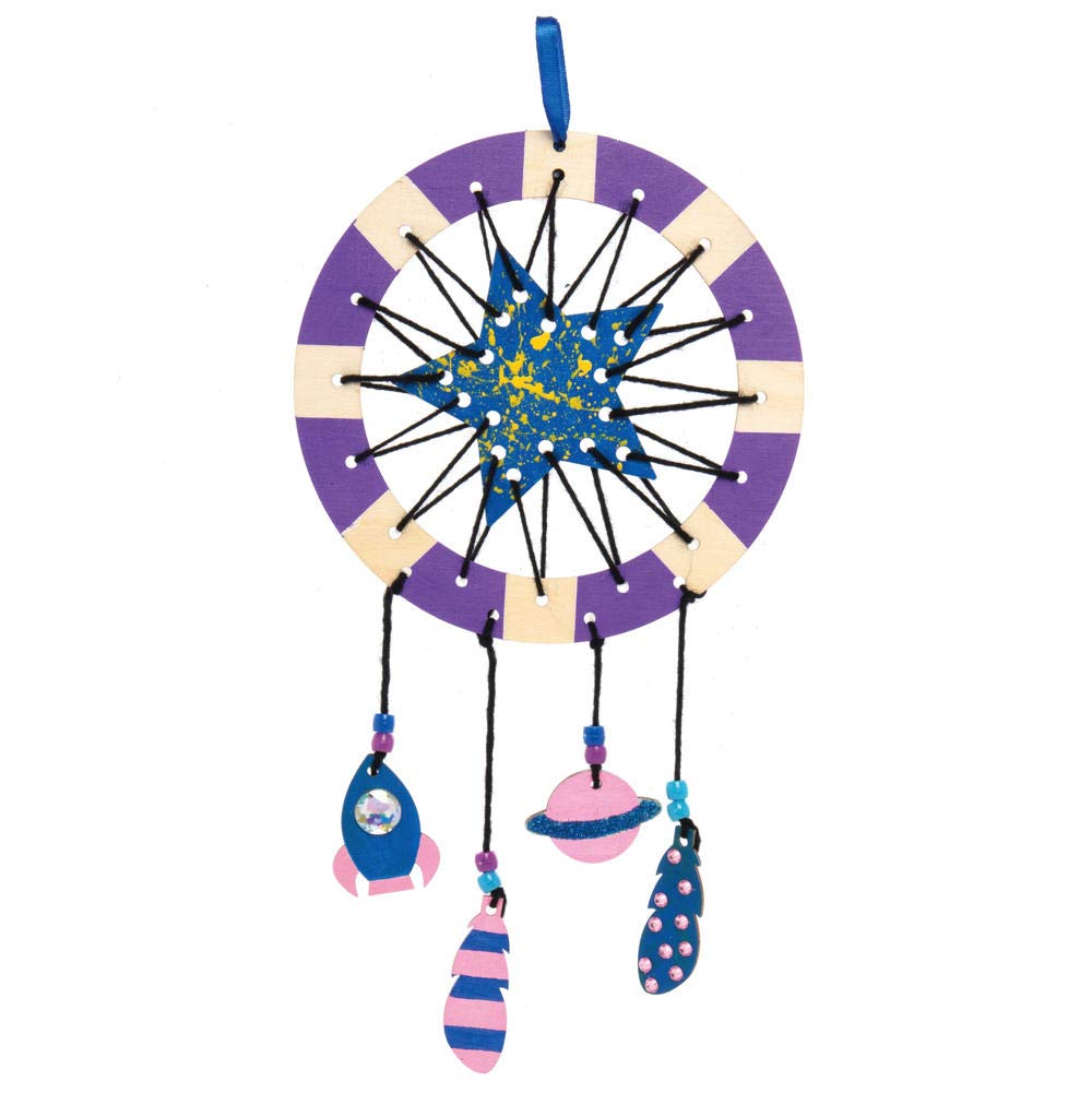 Baker Ross AX213 Kit Acchiappasogni In Legno Sistema Solare - Confezione Da 4, Crea I Tuoi Acchiappasogni Per Bambini, Decorazioni E Introduzione Al Cucito