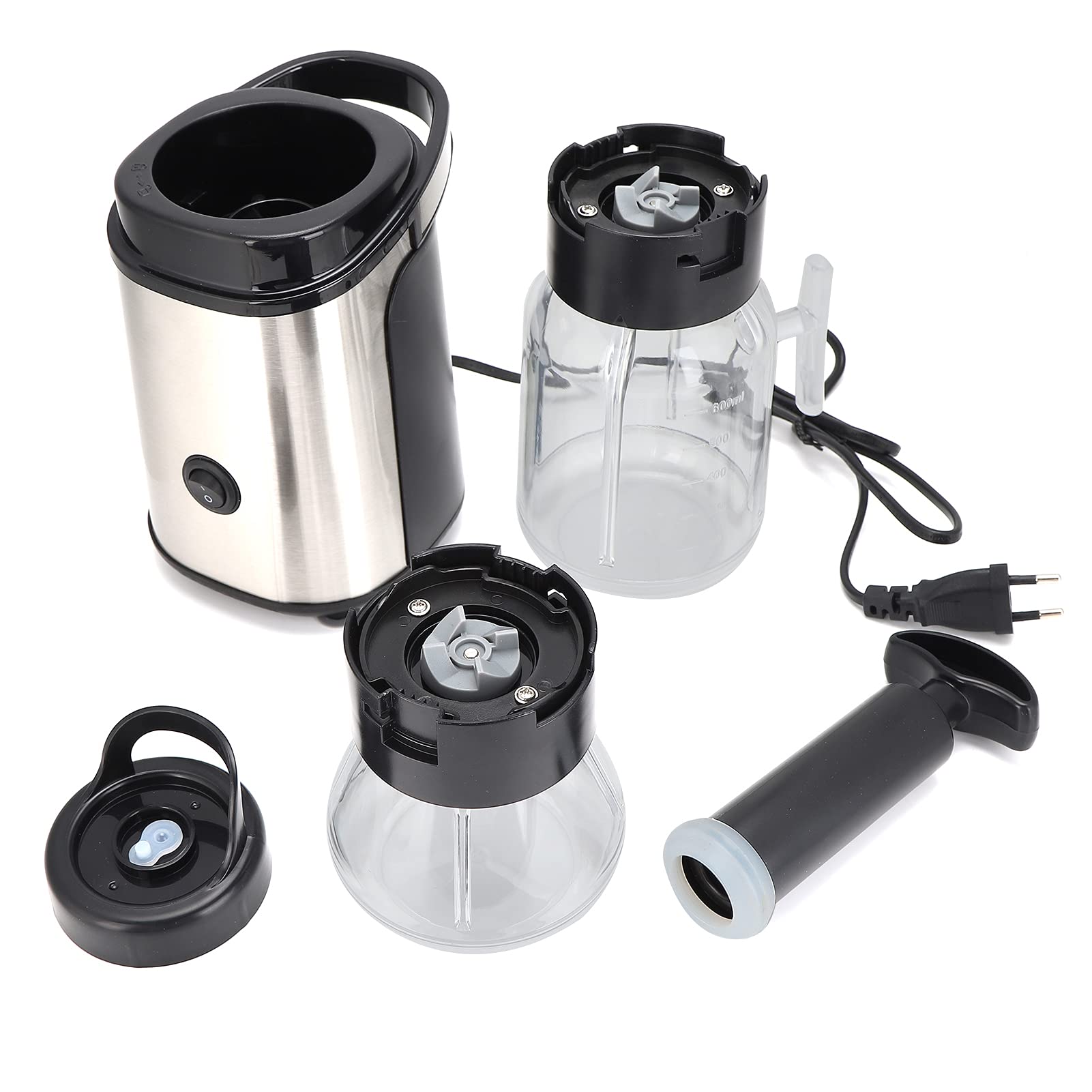 Procesador de Alimentos 1800W, Licuadora 4 en 1 Exprimidor Picadora de Carne Molinillo de Granos con Recipiente de Conservación Al Vacío para Jugo y Picado