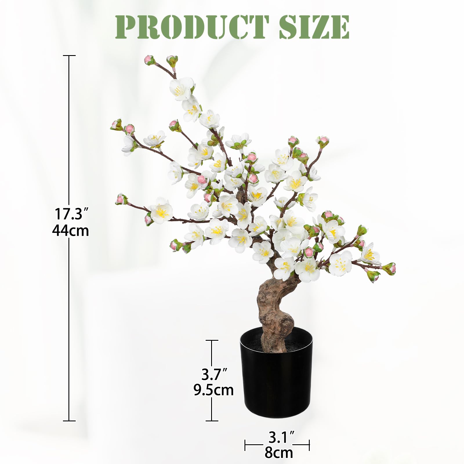 Fleurs artificielles en pot Prunus Mume Plantes artificielles blanches décoratives pour bureau, chambre, mur