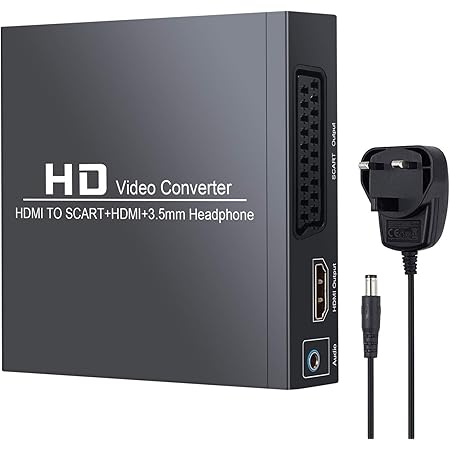 Neoteck HDMI To Scart and HDMI Converter HD Composite Video Adapter with 3.5mm Headphone Power Adapter Support 1080P PAL NTSC for CRT TV, VHS VCR, DVD Recorders HD TV and Older TV