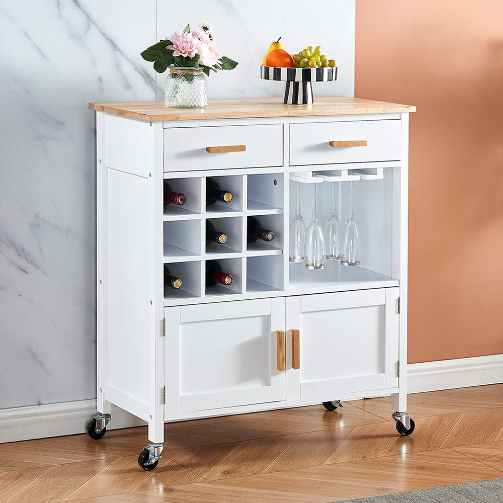 Buy Urkitd Wooden Kitchen Storage Trolley with Rubber Wood Table Top