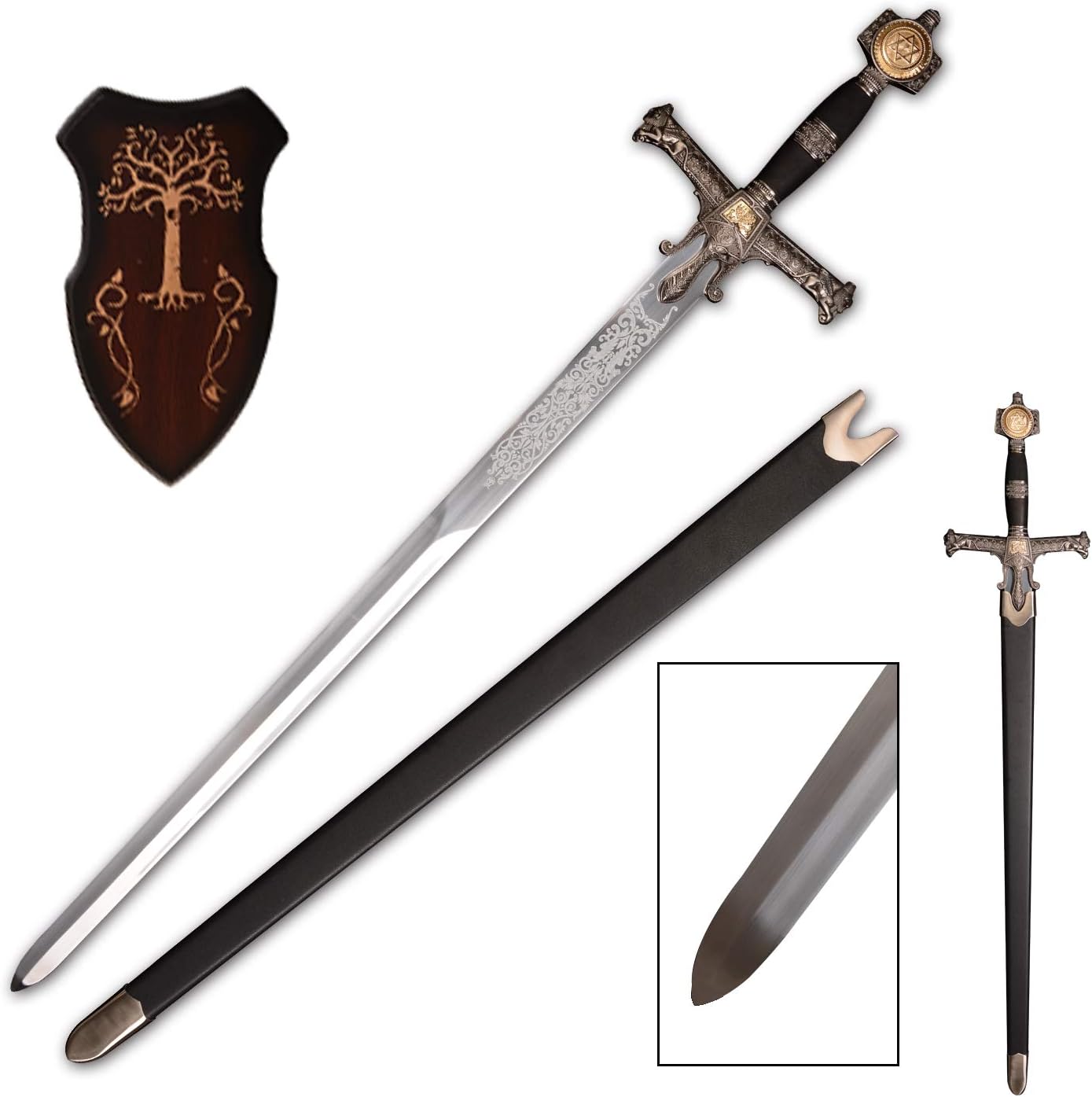 Sword fort 48.8" KingSolomon Sword Real Metal,All-Metal Material?Classic Medieval Knight Arming Sword Biblical Swords-Red/Brown