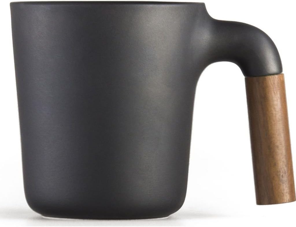 HMM Mugr Cloud Mug - 12 oz Ceramic Coffee Cup with Dual Wood Handle Options, Scandinavian Inspired, High Durability, for Hot & Cold Drinks - Charcoal