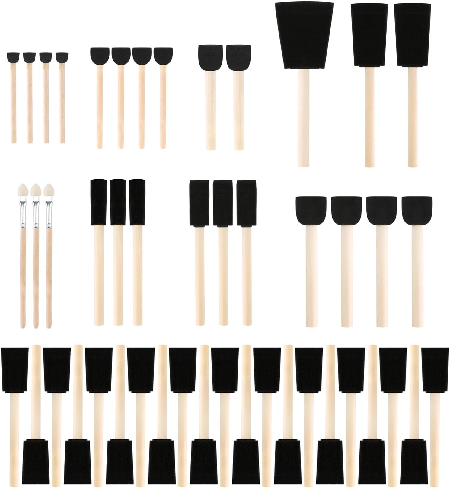 Bates- Foam Paint Brushes, 0.35"- 2", 50 Pack, Assorted Sizes, Foam Brushes for Painting with Lightweight Wooden Handles for Painting, Staining, Touch-Ups, Crafts & DIY Projects