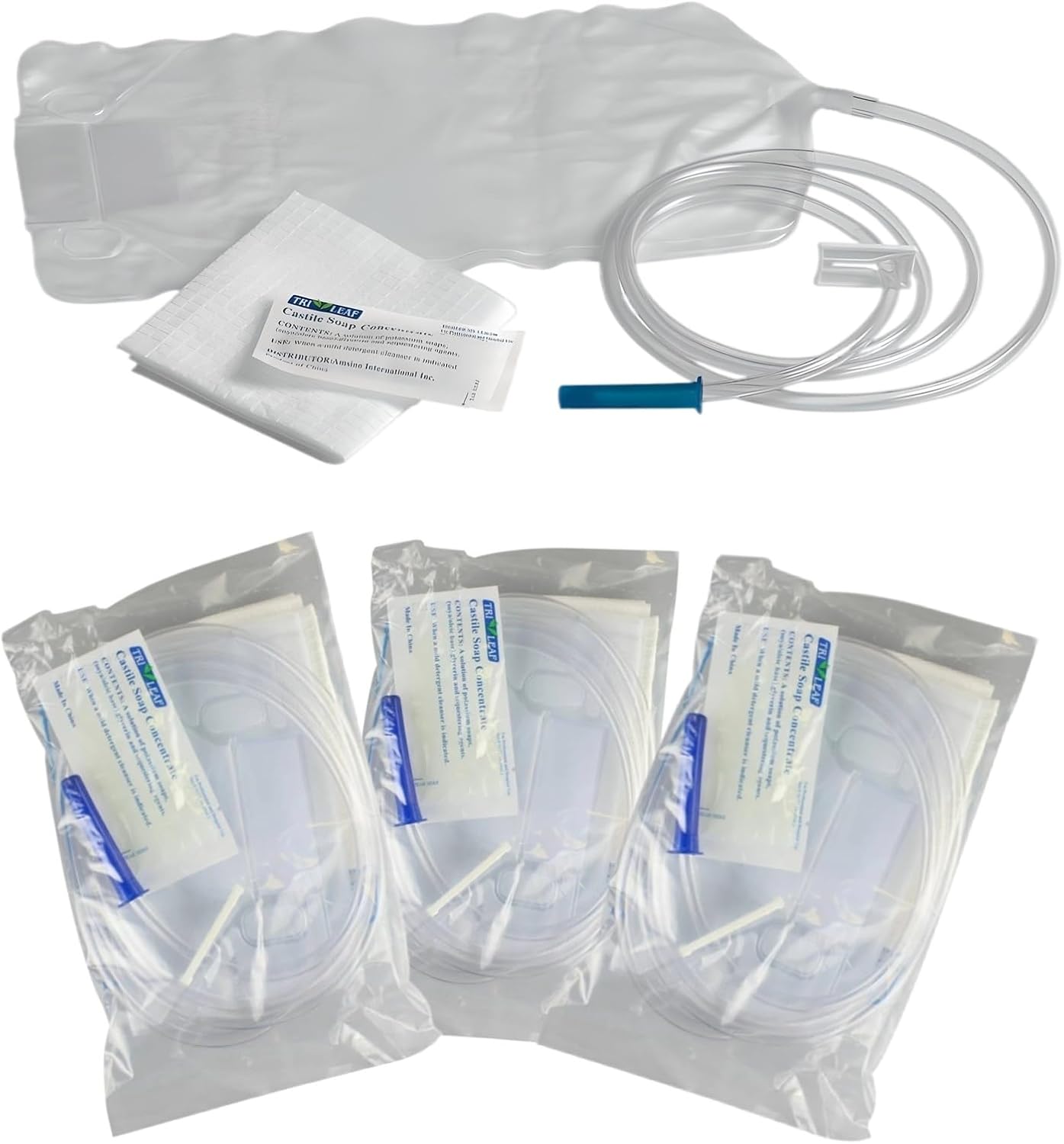 Disposable Enema Bag Set with 1500 ml Enema Bag, 60 Inches Tubing, Clamp for Colon Cleansing (Pack of 4)