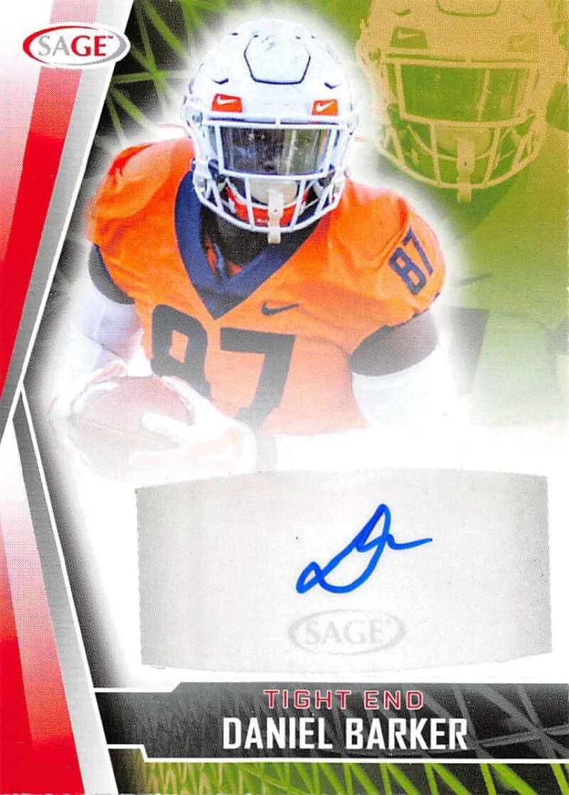 2022 Sage Low Series Autograph Red #A-DB1 Daniel Barker Auto Autograph University of Illinois Prospect Football Trading Card in Raw (NM or Better) Condition