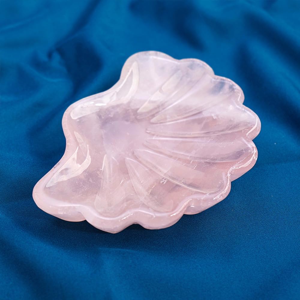 JIC 宝石 ローズクォーツ クリスタル ボウル シェルシェイプ クリスタルとヒーリングストーン 装飾ボウル ジュエリートレイ ホー