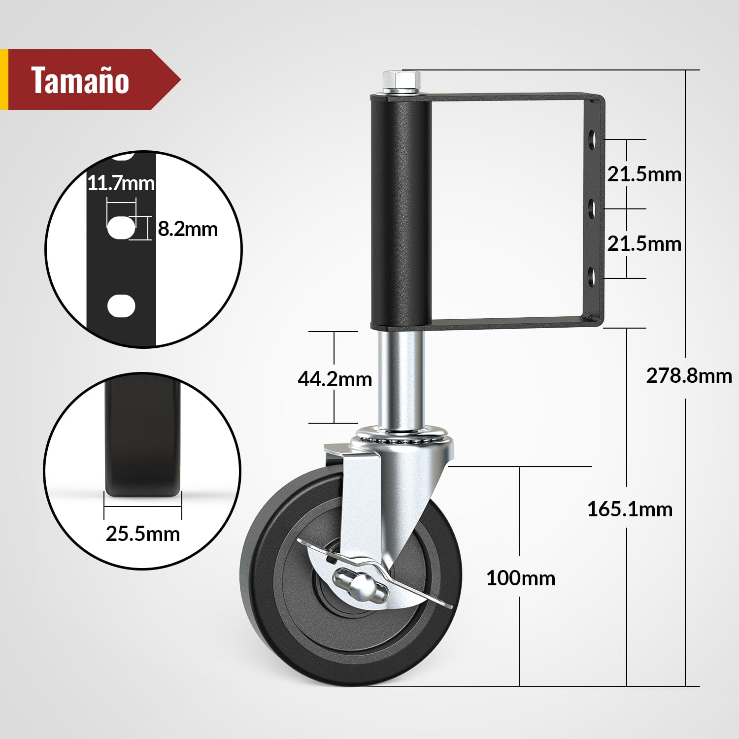 HOLKIE Rueda de puerta resistente de 100 mm rueda con muelle para puerta ruote giratoria para portón de madera y valla capacidad 100 kg Negra (2 piezas)