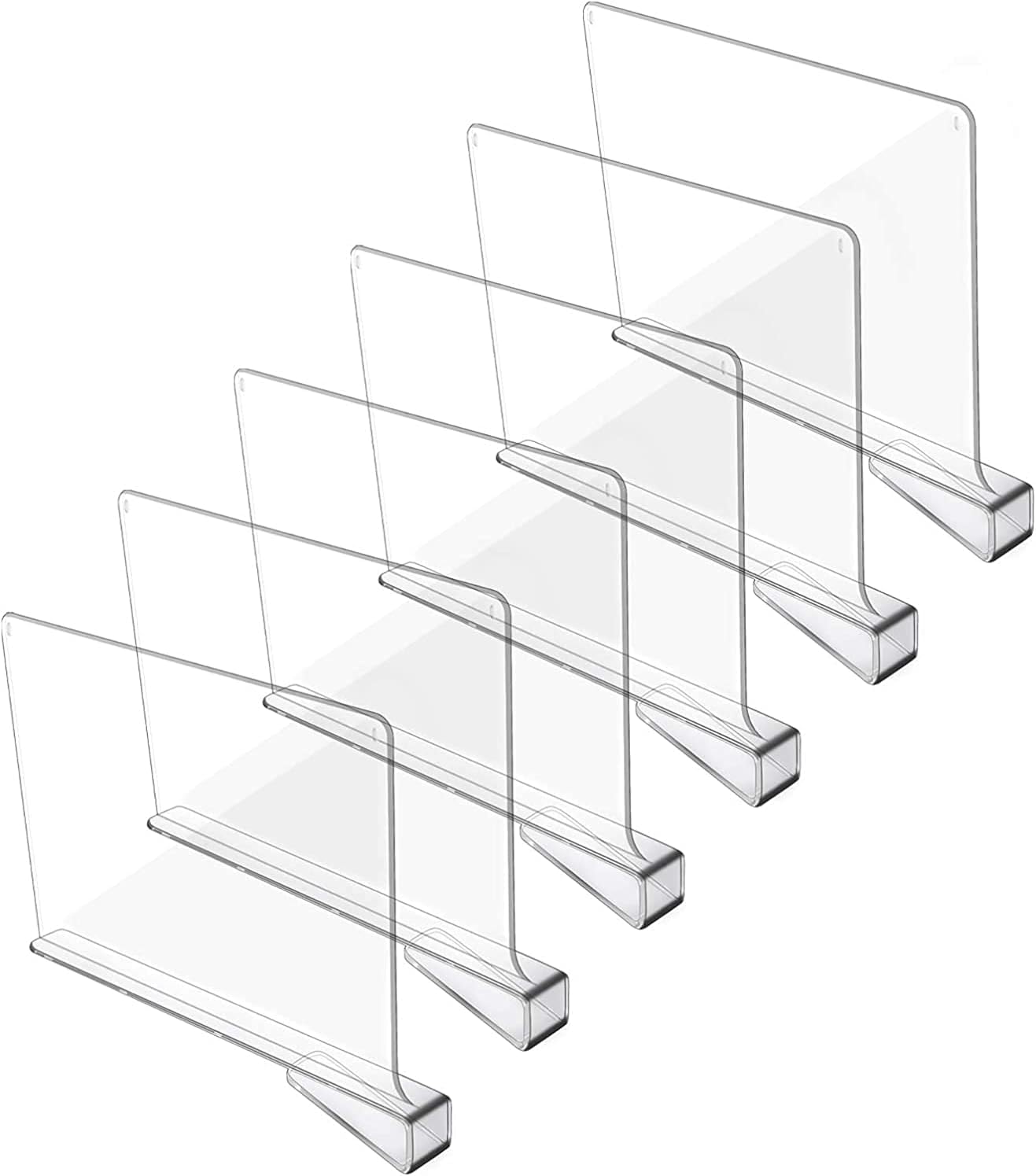 TYESO 6 Pack Clear Acrylic Shelf Dividers, Closets Shelf and Closet Separator for Organization in Bedroom, Kitchen and Office, Closet Organization