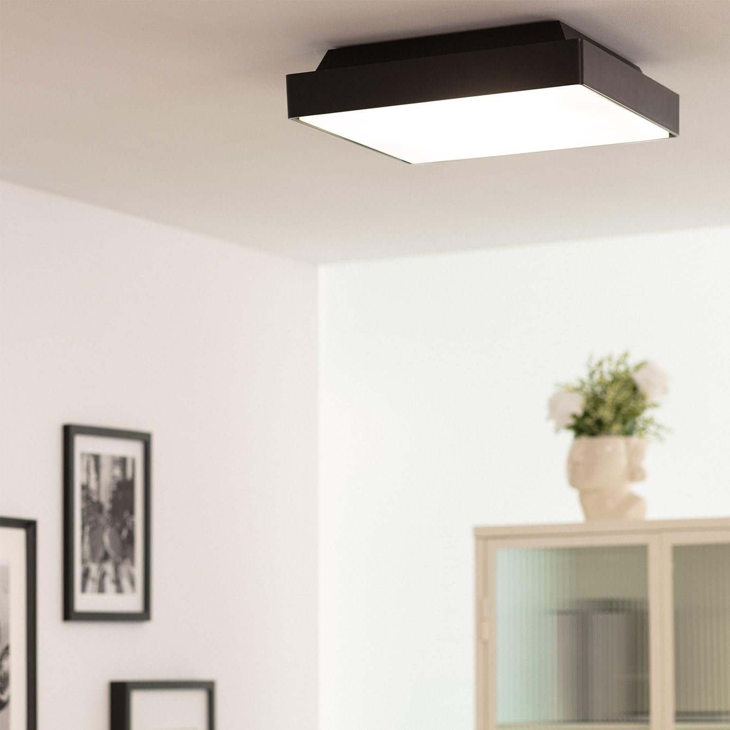 LEDKIA Plafón Cuadrado para Exterior IP65 Julius Negro | IP65 | Para 2 Bombillas LED E27 | Para Jardín; Balcón; Fachada | Negro