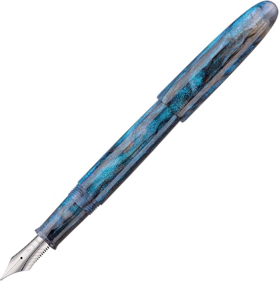 Asvine C80 Fountain Pen #8 Medium Nib Large Handcraft Pen with Converter Pen Box Collection Set (Light Blue Glitter)