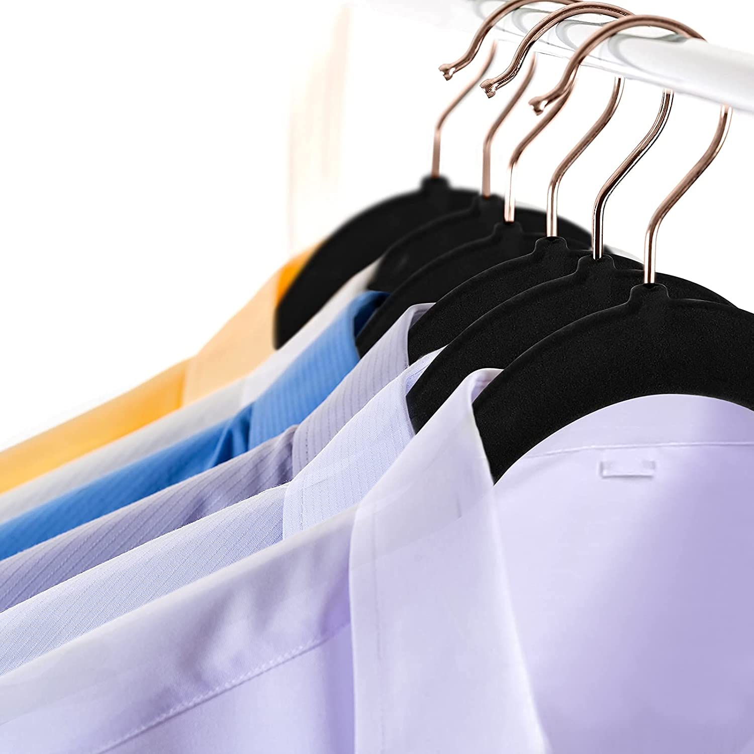 STAR WORK - Velvet Hangers Non-Slip Premium Suit Hangers Ultra Thin Space Saving 360 Degree Swivel Hook Clothes Hangers for Suits,Coats,Jackets,Pants,Dress (Black, Pack of 20)