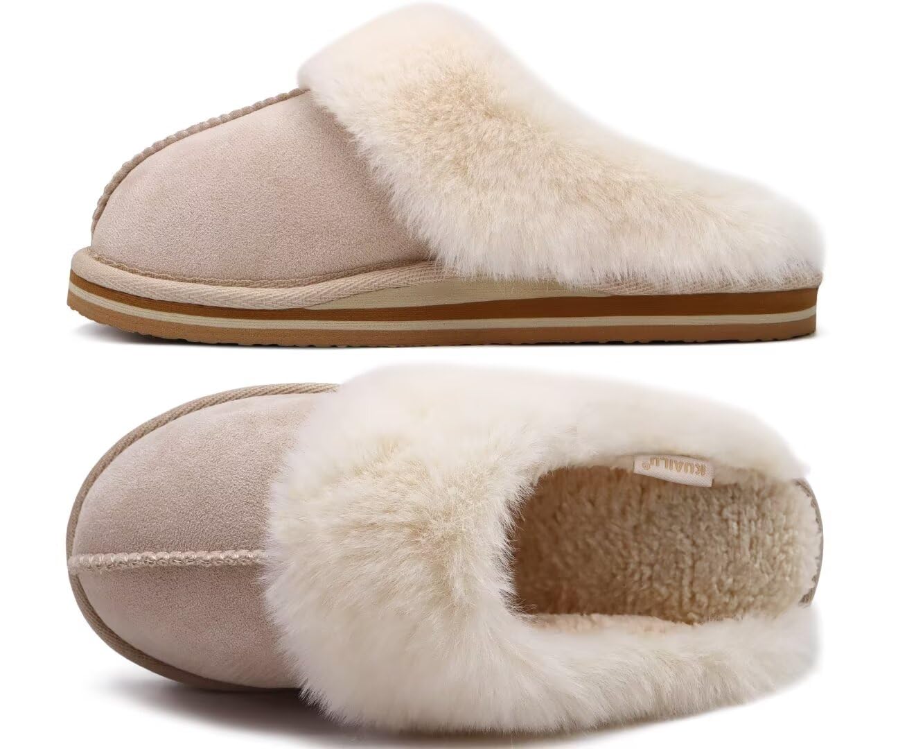 KuaiLu Pantofole Donna Invernali Pelose Pelle Chiuse Ciabatte Casa Calde Peluche Pelo Foderata Babbucce Comode Memory Foam Slippers Antiscivolo Suola Scarpe