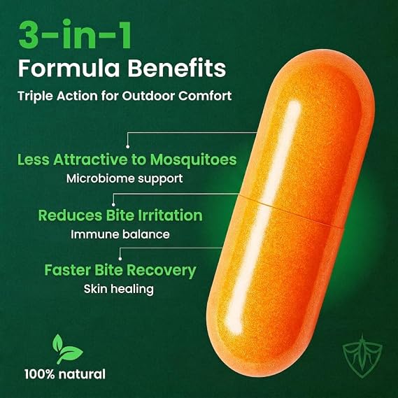 BITESHIELD Mosquito Repellent Pills for Humans Daily Ingestible Supplement, Plant-Based, 24/7 Protection from Bug Bites 60 Capsules, No Sprays or DEET