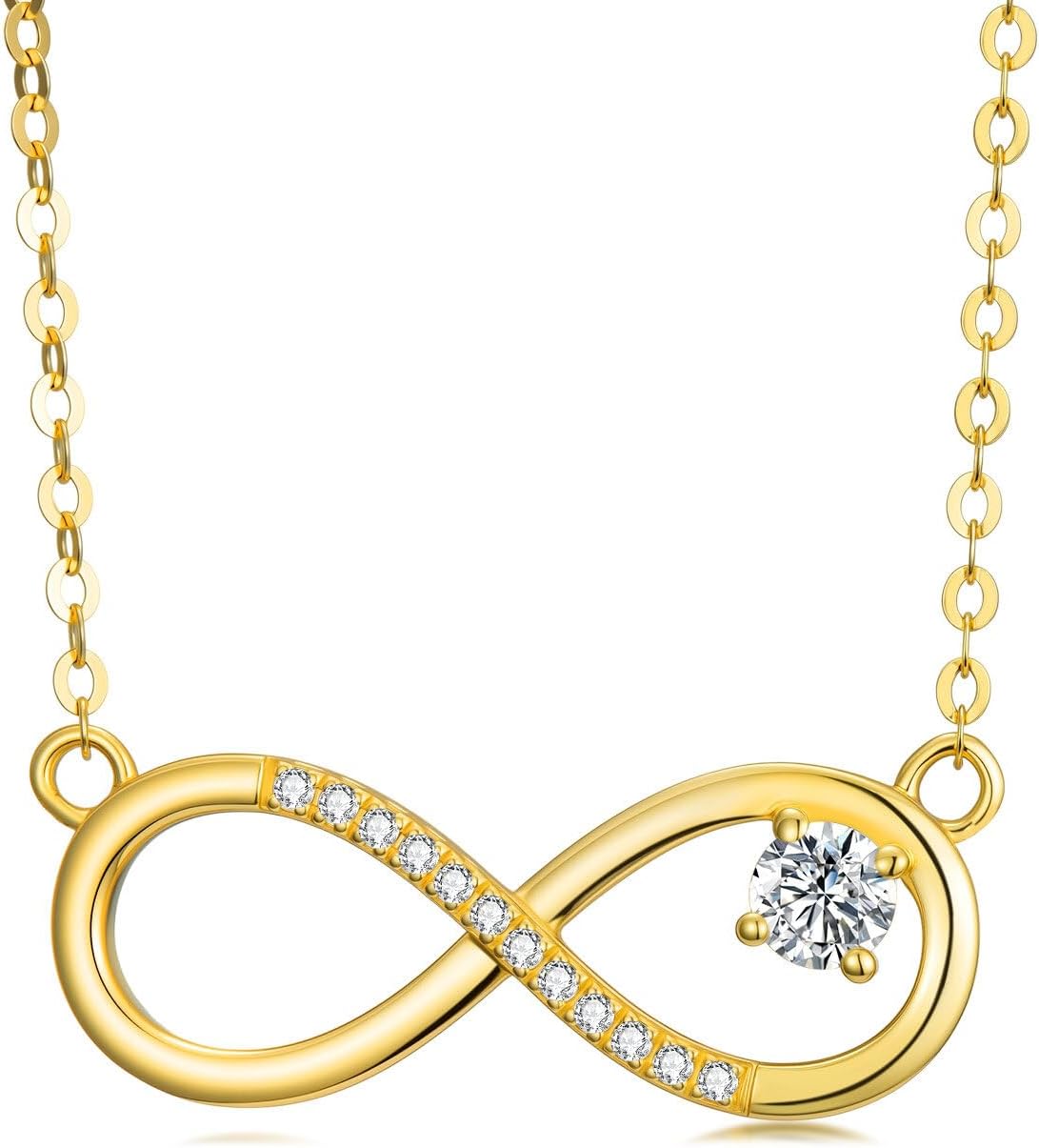 SISGEM 14k Gold Natural Diamond and Created Moissanite Infinity Necklace for Women, 14 Karat Gold Jewelry Gifts for Her, 16-18 inch