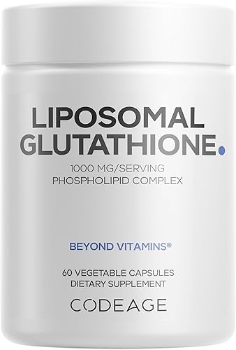 Codeage Suplemento de glutatión liposomal de 1000 mg, L-glutatión reducido de alta potencia - Entrega liposomal - Fosfolípidos - Sin OMG, sin gluten