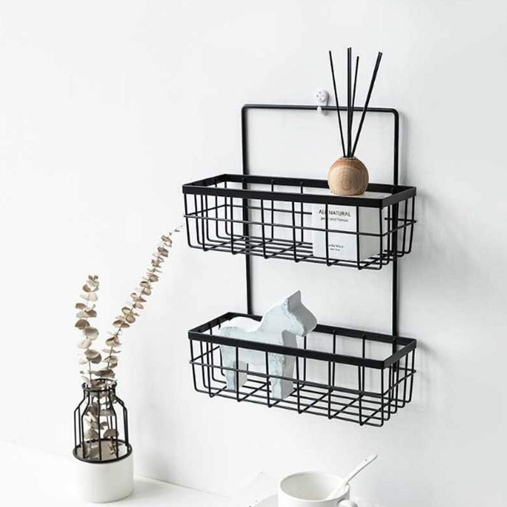 Wrought Iron Rectangular Storage Basket Bathroom Kitchen Rack Drain Wall mounted Soap