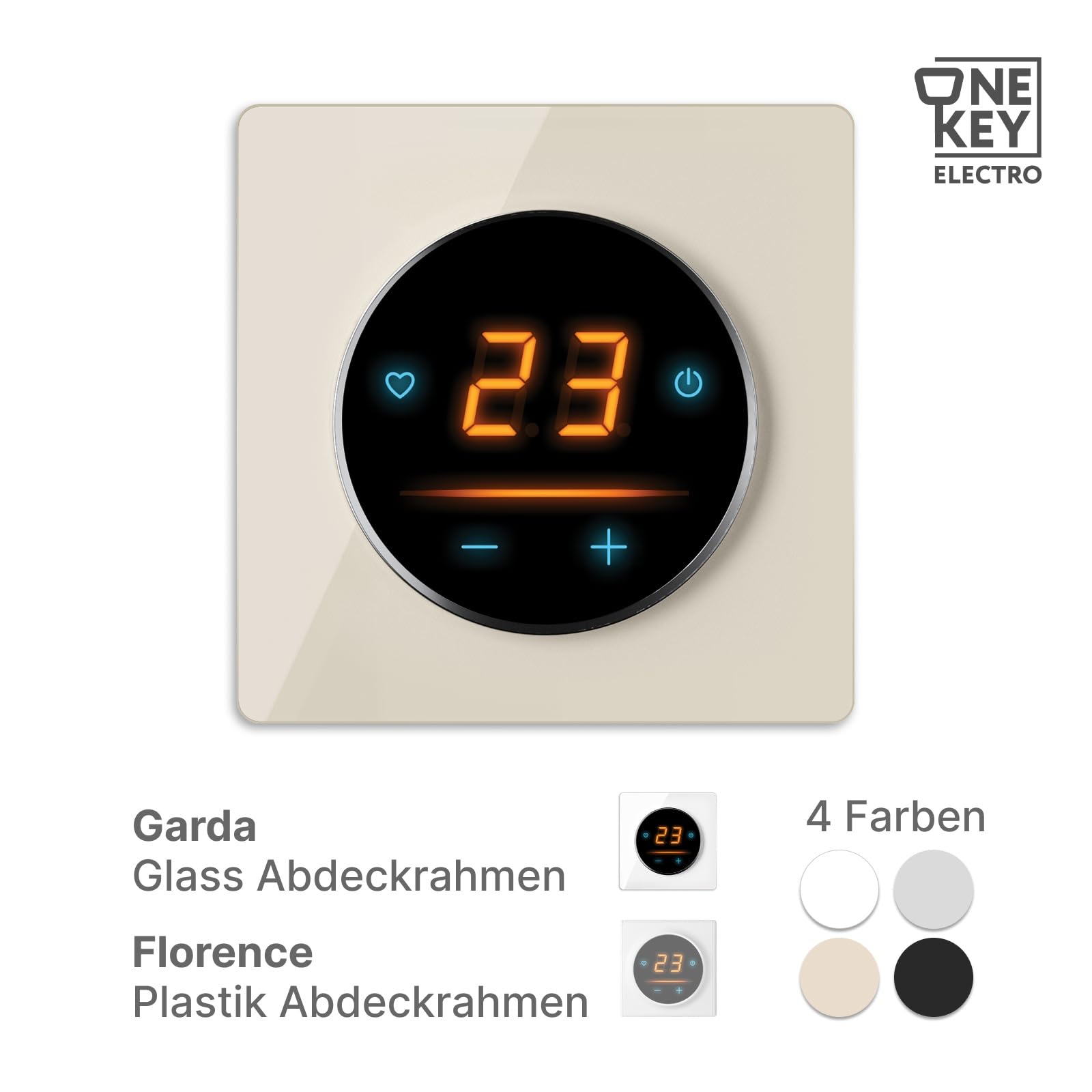 Riscaldamento a pavimento elettrico: tappetino riscaldante a due fili WARMON ULTRA 200 W/m² con termostato WiFi OKE-25 Touch e cornice di copertura in vetro Garda Glass nero, termostato: OKE25 Garda