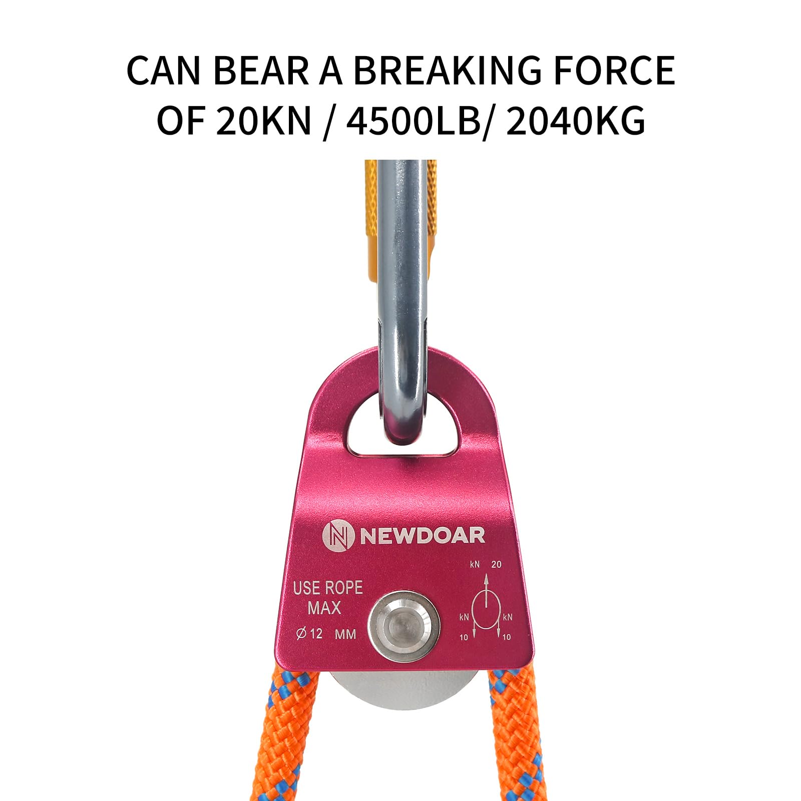 NewDoar 20KN/4500lb Mikro Mobile Einzelrolle Max Seil 1/2'' zum Klettern, Rettungsheben, Anhängerkupplungspflege