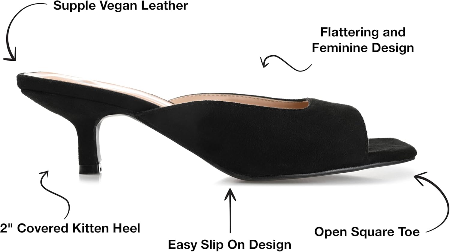 Journee Square Open Toe Kitten Heel Pump for Women - Larna Slip-On Heeled Fashion Sandal