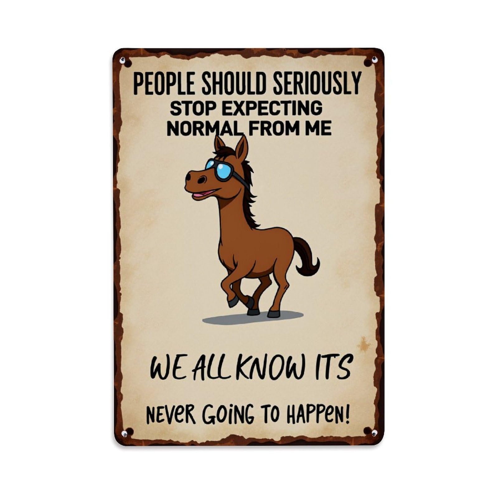 Enderetf Vintage Horse With Sunglasses And Text Tin Sign Metal Poster, Home Bar Garage Man Cave Cafe Indoor & Outdoor Wall Decoration 8X12inches