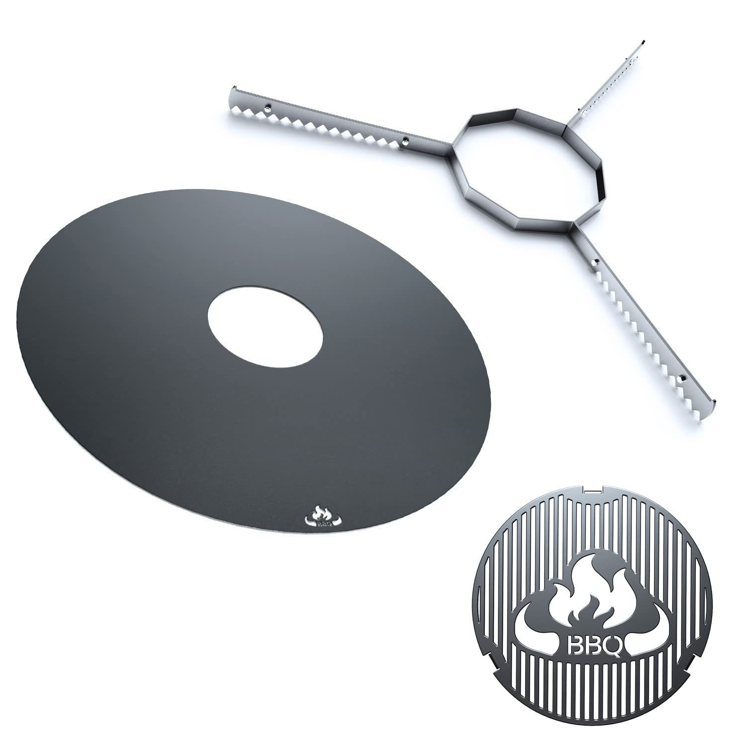 teileplus24 FR08 Grillmeister Set | 3-teilig | Grillring 80 cm + Grilleinsatz ø 20cm + Auflageleiste, Größe:Grillring 80cm Grilleinsatz Abstandshalterleiste